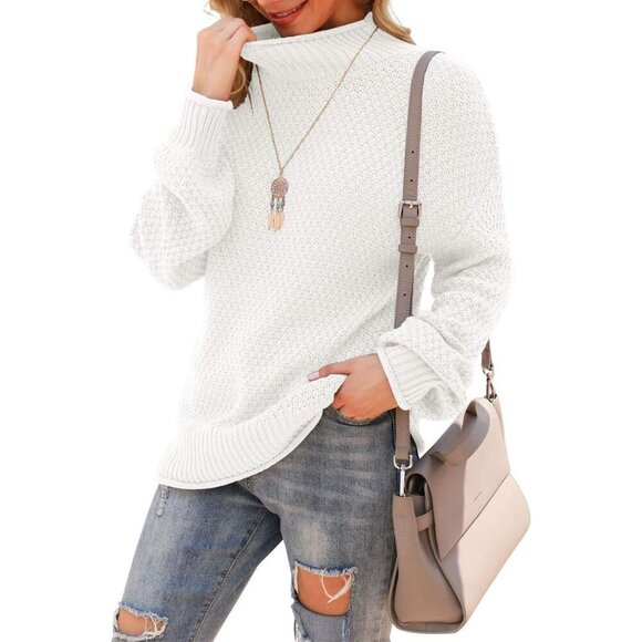 Women's Oversized Turtleneck Sweater Acrylic Batwing Long Sleeve Casual